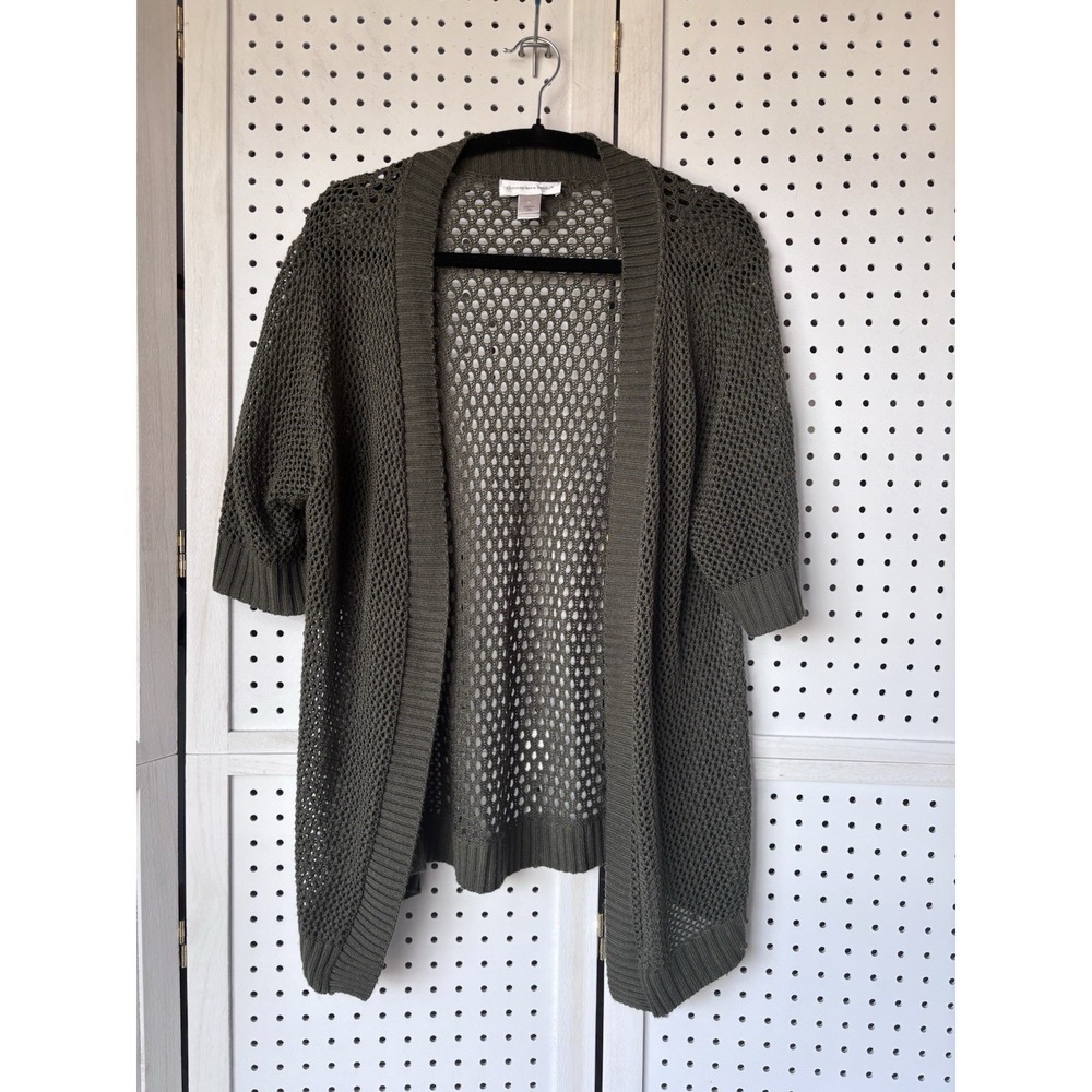 Christopher & Banks Women's X / 14W Crochet Short SLV Open Weave Front Cardigan